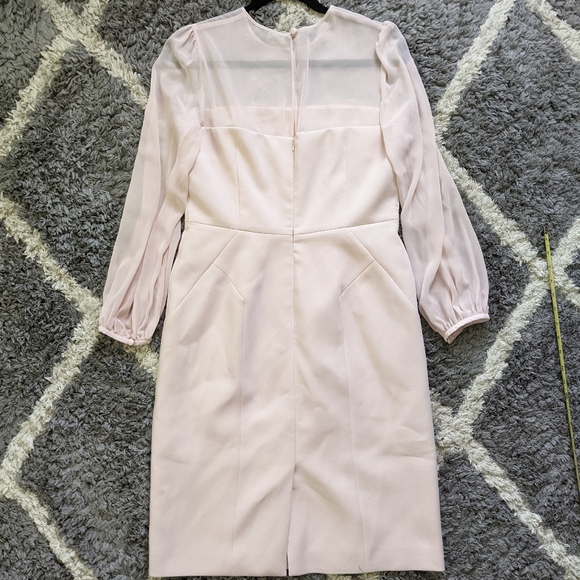 Hobbs Pale Pink Blush Mila Shift Dress Midi Long Sleeve Sheer Sleeve Size 8 - Picture 13 of 16